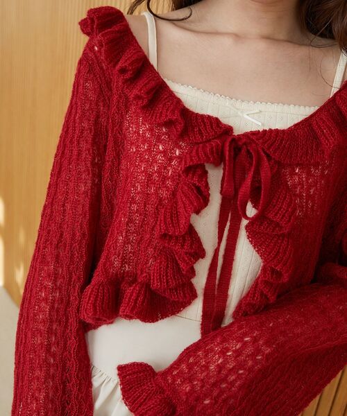 MAJESTIC LEGON（マジェスティックレゴン）の「フリルカーデ×リボンインナーセット（カーディガン/ボレロ・レディース・グレー/アイボリー/レッド/ピンク/イエロー・MEDIUM）」の5枚目の写真