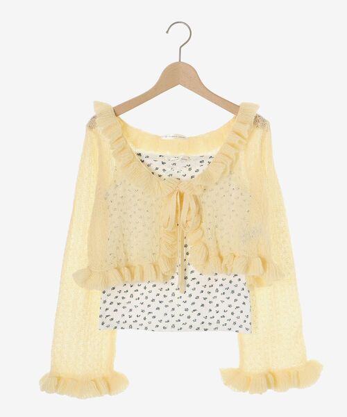 MAJESTIC LEGON（マジェスティックレゴン）の「フリルカーデ×リボンインナーセット（カーディガン/ボレロ・レディース・グレー/アイボリー/レッド/ピンク/イエロー・MEDIUM）」の4枚目の写真