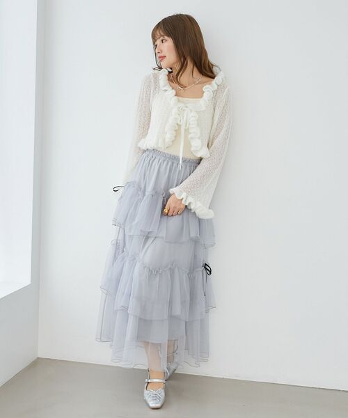 MAJESTIC LEGON（マジェスティックレゴン）の「フリルカーデ×リボンインナーセット（カーディガン/ボレロ・レディース・グレー/アイボリー/レッド/ピンク/イエロー・MEDIUM）」の6枚目の写真