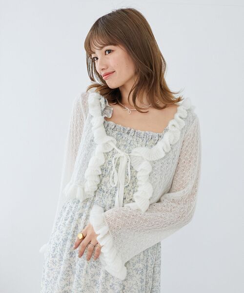 MAJESTIC LEGON（マジェスティックレゴン）の「フリルカーデ×リボンインナーセット（カーディガン/ボレロ・レディース・グレー/アイボリー/レッド/ピンク/イエロー・MEDIUM）」の9枚目の写真