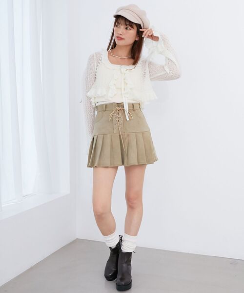 MAJESTIC LEGON（マジェスティックレゴン）の「フリルカーデ×リボンインナーセット（カーディガン/ボレロ・レディース・グレー/アイボリー/レッド/ピンク/イエロー・MEDIUM）」の13枚目の写真