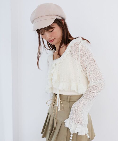 MAJESTIC LEGON（マジェスティックレゴン）の「フリルカーデ×リボンインナーセット（カーディガン/ボレロ・レディース・グレー/アイボリー/レッド/ピンク/イエロー・MEDIUM）」の17枚目の写真