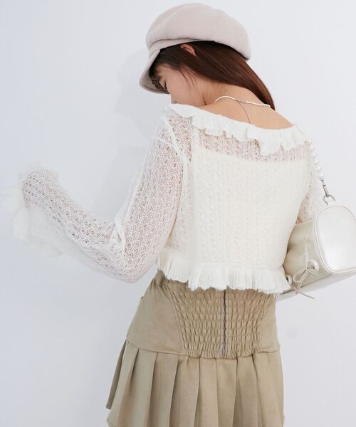 MAJESTIC LEGON（マジェスティックレゴン）の「フリルカーデ×リボンインナーセット（カーディガン/ボレロ・レディース・グレー/アイボリー/レッド/ピンク/イエロー・MEDIUM）」の18枚目の写真