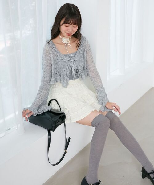 MAJESTIC LEGON（マジェスティックレゴン）の「フリルカーデ×リボンインナーセット（カーディガン/ボレロ・レディース・グレー/アイボリー/レッド/ピンク/イエロー・MEDIUM）」の21枚目の写真