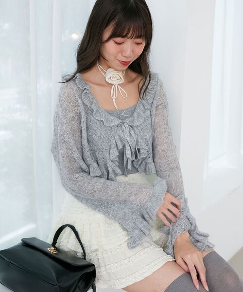 MAJESTIC LEGON（マジェスティックレゴン）の「フリルカーデ×リボンインナーセット（カーディガン/ボレロ・レディース・グレー/アイボリー/レッド/ピンク/イエロー・MEDIUM）」の22枚目の写真