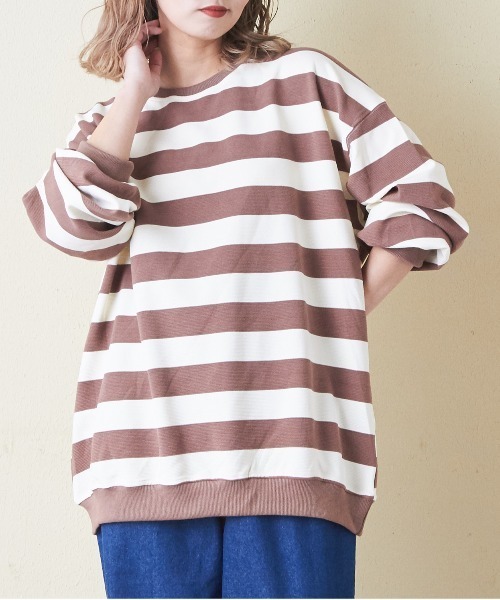 CUBE SUGAR（キューブシュガー）の「リブ編み風ボーダープルオーバー（Tシャツ/カットソー・レディース・ネイビー/パープル/ブラウン/ブラック・M）」の3枚目の写真