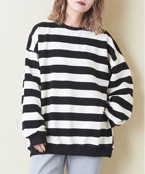 CUBE SUGAR（キューブシュガー）の「リブ編み風ボーダープルオーバー（Tシャツ/カットソー・レディース・ネイビー/パープル/ブラウン/ブラック・M）」の2枚目の写真