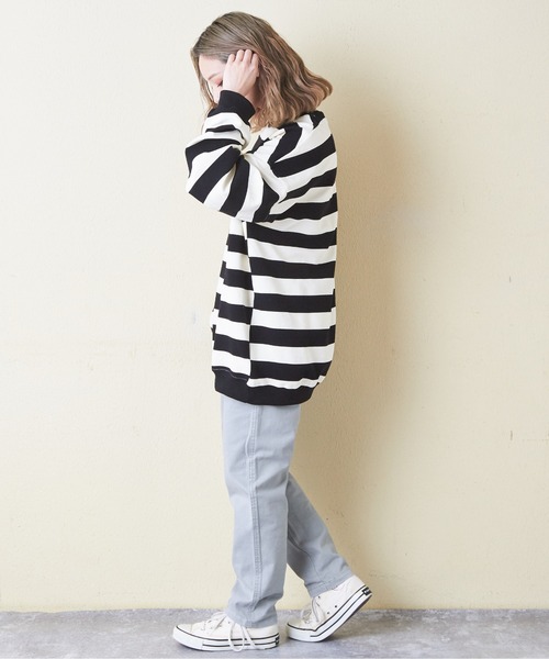 CUBE SUGAR（キューブシュガー）の「リブ編み風ボーダープルオーバー（Tシャツ/カットソー・レディース・ネイビー/パープル/ブラウン/ブラック・M）」の6枚目の写真