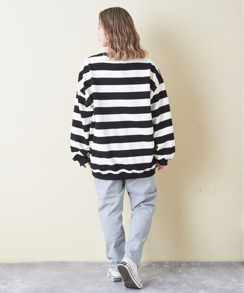 CUBE SUGAR（キューブシュガー）の「リブ編み風ボーダープルオーバー（Tシャツ/カットソー・レディース・ネイビー/パープル/ブラウン/ブラック・M）」の7枚目の写真