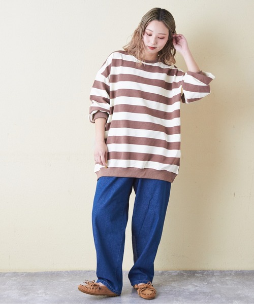 CUBE SUGAR（キューブシュガー）の「リブ編み風ボーダープルオーバー（Tシャツ/カットソー・レディース・ネイビー/パープル/ブラウン/ブラック・M）」の8枚目の写真