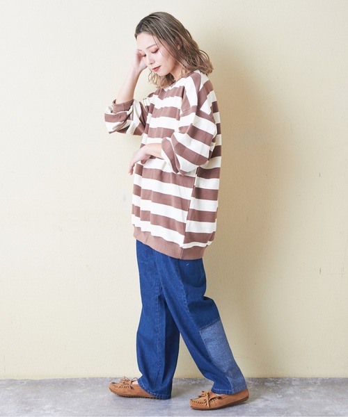 CUBE SUGAR（キューブシュガー）の「リブ編み風ボーダープルオーバー（Tシャツ/カットソー・レディース・ネイビー/パープル/ブラウン/ブラック・M）」の9枚目の写真