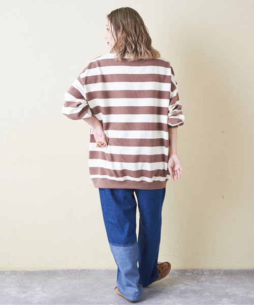 CUBE SUGAR（キューブシュガー）の「リブ編み風ボーダープルオーバー（Tシャツ/カットソー・レディース・ネイビー/パープル/ブラウン/ブラック・M）」の10枚目の写真