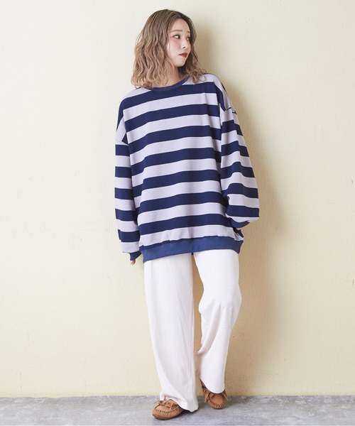 CUBE SUGAR（キューブシュガー）の「リブ編み風ボーダープルオーバー（Tシャツ/カットソー・レディース・ネイビー/パープル/ブラウン/ブラック・M）」の12枚目の写真