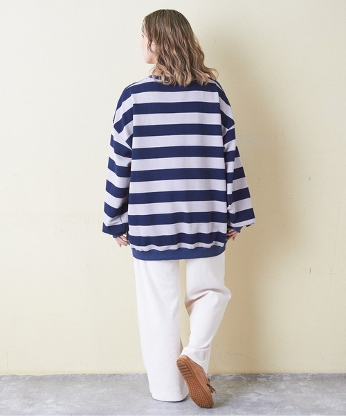 CUBE SUGAR（キューブシュガー）の「リブ編み風ボーダープルオーバー（Tシャツ/カットソー・レディース・ネイビー/パープル/ブラウン/ブラック・M）」の14枚目の写真