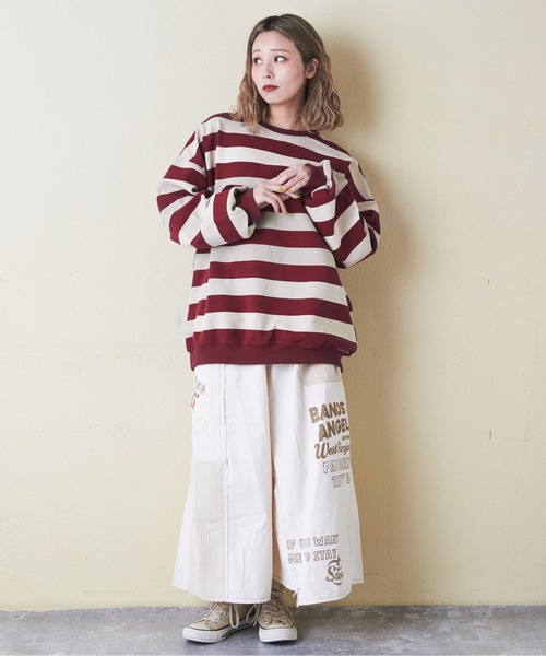 CUBE SUGAR（キューブシュガー）の「リブ編み風ボーダープルオーバー（Tシャツ/カットソー・レディース・ネイビー/パープル/ブラウン/ブラック・M）」の15枚目の写真