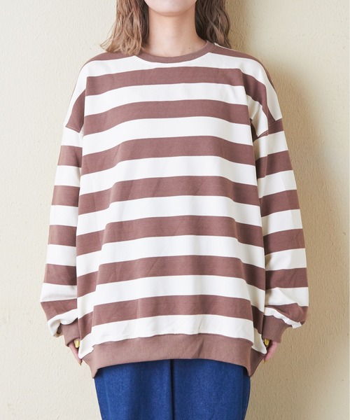 CUBE SUGAR（キューブシュガー）の「リブ編み風ボーダープルオーバー（Tシャツ/カットソー・レディース・ネイビー/パープル/ブラウン/ブラック・M）」の16枚目の写真