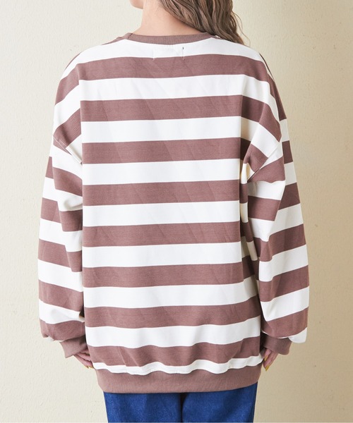 CUBE SUGAR（キューブシュガー）の「リブ編み風ボーダープルオーバー（Tシャツ/カットソー・レディース・ネイビー/パープル/ブラウン/ブラック・M）」の19枚目の写真