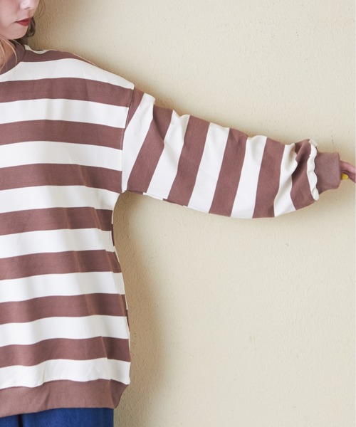 CUBE SUGAR（キューブシュガー）の「リブ編み風ボーダープルオーバー（Tシャツ/カットソー・レディース・ネイビー/パープル/ブラウン/ブラック・M）」の17枚目の写真