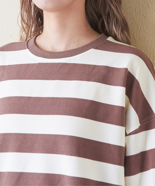 CUBE SUGAR（キューブシュガー）の「リブ編み風ボーダープルオーバー（Tシャツ/カットソー・レディース・ネイビー/パープル/ブラウン/ブラック・M）」の20枚目の写真