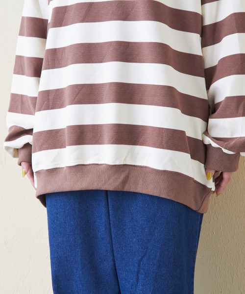 CUBE SUGAR（キューブシュガー）の「リブ編み風ボーダープルオーバー（Tシャツ/カットソー・レディース・ネイビー/パープル/ブラウン/ブラック・M）」の21枚目の写真