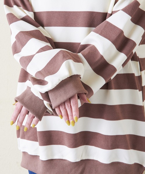 CUBE SUGAR（キューブシュガー）の「リブ編み風ボーダープルオーバー（Tシャツ/カットソー・レディース・ネイビー/パープル/ブラウン/ブラック・M）」の22枚目の写真