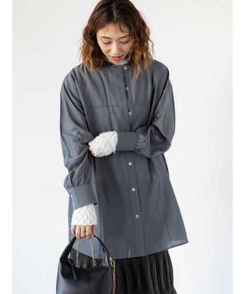 Lugnoncure(ルノンキュール)の「切替バンドカラーシャツ(シャツ/ブラウス・レディース・ブラック/オフホワイト/ピンク/グレー・F)」の12枚目の写真