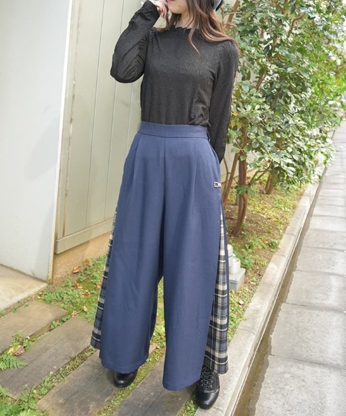 axes femme（アクシーズファム）の「サイドチェックワイドパンツ（その他パンツ・レディース・ネイビー/ブラック・FREE）」の6枚目の写真