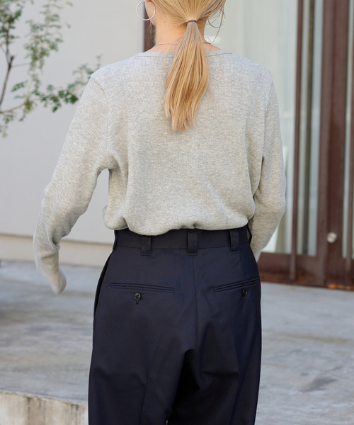 OUTDOOR PRODUCTS（アウトドアプロダクツ）の「ワッフルヘンリーネックロンT（Tシャツ/カットソー・レディース・ホワイト/グレー/ネイビー・FREE）」の8枚目の写真