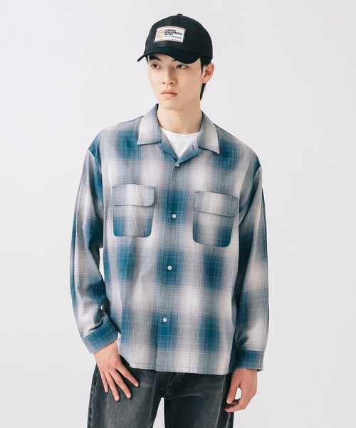 BEAMS HEART（ビームスハート）の「カラミ オンブレーチェック オープンカラーシャツ（シャツ/ブラウス・メンズ・ブラウン系その他4/ブルー・MEDIUM/LARGE/SMALL）」の2枚目の写真