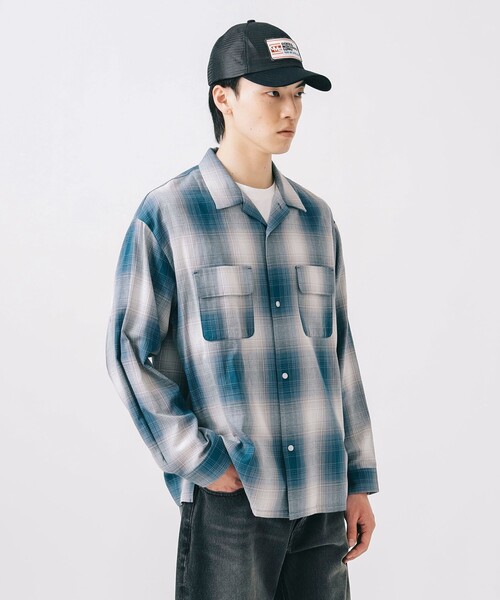 BEAMS HEART（ビームスハート）の「カラミ オンブレーチェック オープンカラーシャツ（シャツ/ブラウス・メンズ・ブラウン系その他4/ブルー・MEDIUM/LARGE/SMALL）」の8枚目の写真