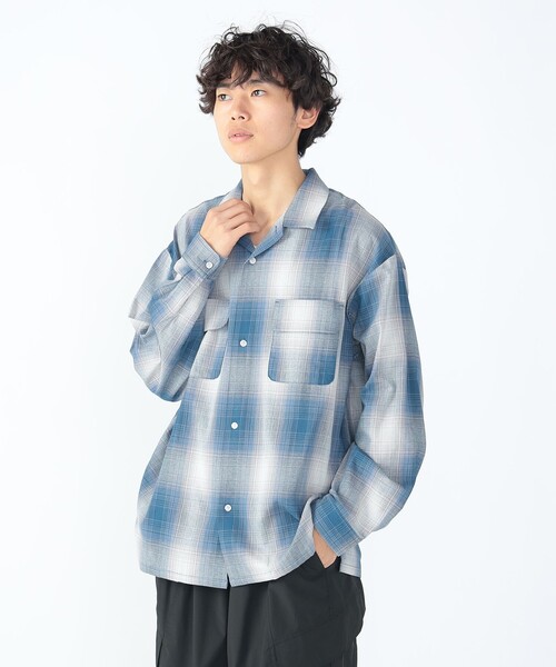 BEAMS HEART（ビームスハート）の「カラミ オンブレーチェック オープンカラーシャツ（シャツ/ブラウス・メンズ・ブラウン系その他4/ブルー・MEDIUM/LARGE/SMALL）」の11枚目の写真