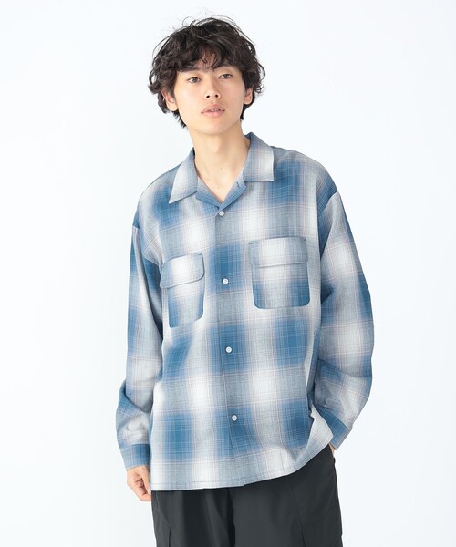 BEAMS HEART（ビームスハート）の「カラミ オンブレーチェック オープンカラーシャツ（シャツ/ブラウス・メンズ・ブラウン系その他4/ブルー・MEDIUM/LARGE/SMALL）」の12枚目の写真