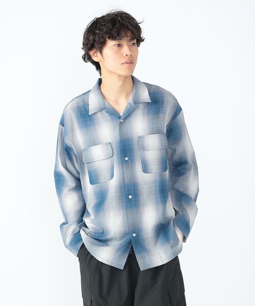 BEAMS HEART（ビームスハート）の「カラミ オンブレーチェック オープンカラーシャツ（シャツ/ブラウス・メンズ・ブラウン系その他4/ブルー・MEDIUM/LARGE/SMALL）」の13枚目の写真