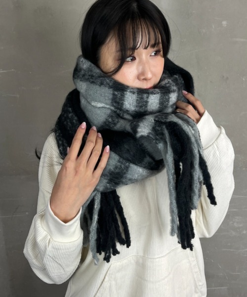 セール】もちもち チェック柄 大柄 総柄 大判マフラー（マフラー