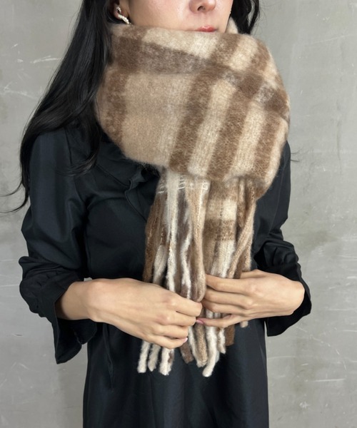 セール】もちもち チェック柄 大柄 総柄 大判マフラー（マフラー