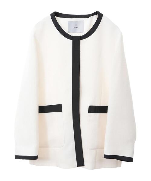 セール】バイカラージャケット（セットアップ可）（ノーカラー