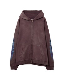 “KMY-FIRE” Distressed Zip-up Hoodie