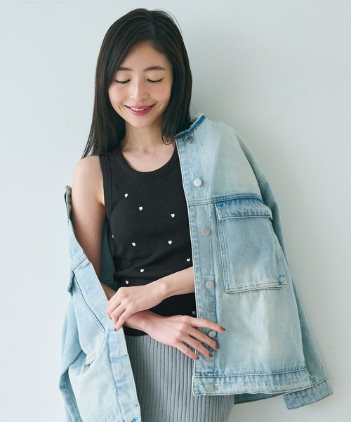 coca（coca）（コカ）の「【WEB限定セール】OUT BRAカップ付ハート刺繍タンクトップ（タンクトップ・レディース・グレー/ブラック/アイボリー・M/L/S）」の15枚目の写真