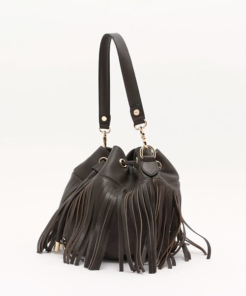 HASHIBAMI（ハシバミ）の「HASHIBAMI ハシバミ フリンジ2wayバッグ（ショルダーバッグ・レディース・グレー/オリーブ・FREE）」の5枚目の写真