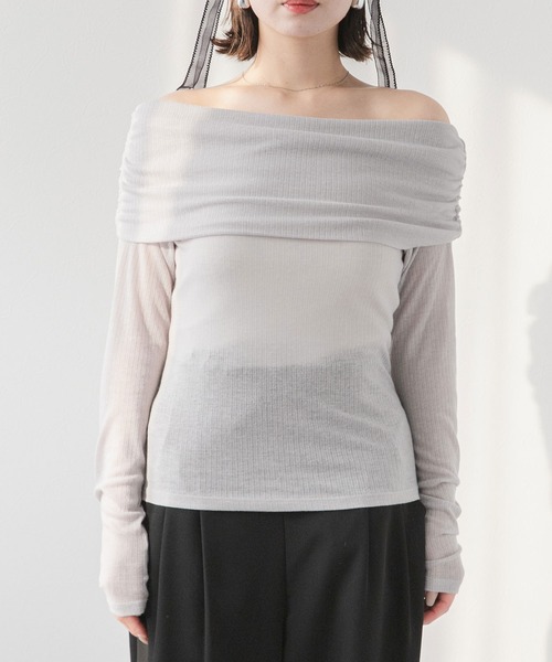 rectangle(レクタングル)の「シアーギャザーオフショルトップス(Tシャツ/カットソー・レディース・アイボリー/ブラック/グレー・FREE)」の17枚目の写真