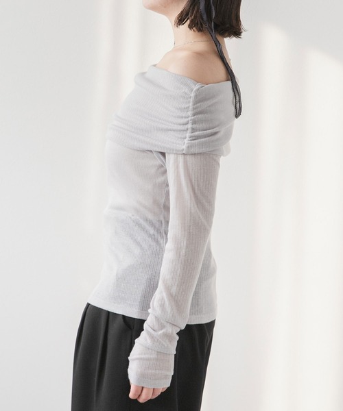 rectangle(レクタングル)の「シアーギャザーオフショルトップス(Tシャツ/カットソー・レディース・アイボリー/ブラック/グレー・FREE)」の19枚目の写真