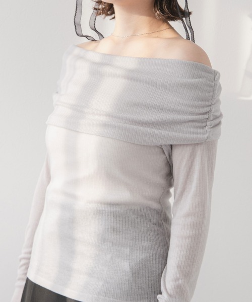 rectangle(レクタングル)の「シアーギャザーオフショルトップス(Tシャツ/カットソー・レディース・アイボリー/ブラック/グレー・FREE)」の20枚目の写真
