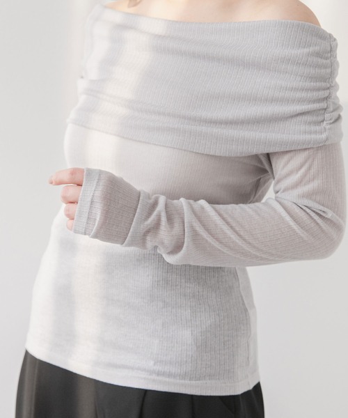 rectangle(レクタングル)の「シアーギャザーオフショルトップス(Tシャツ/カットソー・レディース・アイボリー/ブラック/グレー・FREE)」の22枚目の写真