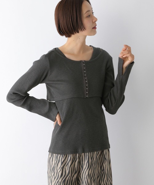 LEPSIM（レプシィム）の「フロントホックプルオーバー《2点セット》　253187（Tシャツ/カットソー・レディース・チャコールグレー/グリーン系その他・FREE）」の2枚目の写真