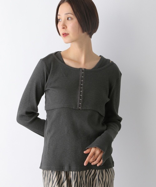 LEPSIM（レプシィム）の「フロントホックプルオーバー《2点セット》　253187（Tシャツ/カットソー・レディース・チャコールグレー/グリーン系その他・FREE）」の3枚目の写真