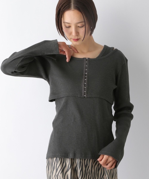 LEPSIM（レプシィム）の「フロントホックプルオーバー《2点セット》　253187（Tシャツ/カットソー・レディース・チャコールグレー/グリーン系その他・FREE）」の5枚目の写真