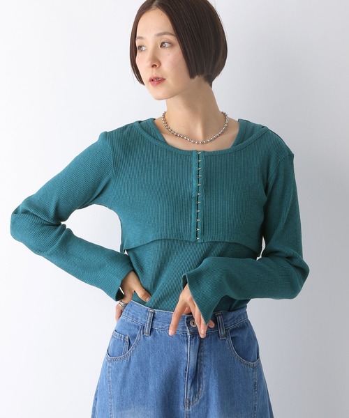 LEPSIM（レプシィム）の「フロントホックプルオーバー《2点セット》　253187（Tシャツ/カットソー・レディース・チャコールグレー/グリーン系その他・FREE）」の9枚目の写真