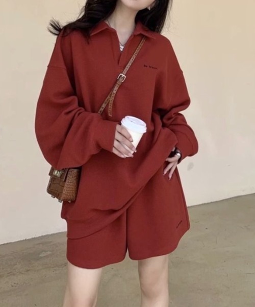 LADY LIKE(レディライク)の「ショートパンツ付きオーバーサイズスキッパーセットアップ(Tシャツ/カットソー・レディース・ブラック/ブラウン/レッド/ネイビー・M)」の4枚目の写真