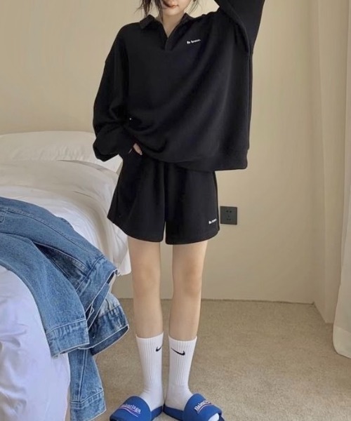 LADY LIKE(レディライク)の「ショートパンツ付きオーバーサイズスキッパーセットアップ(Tシャツ/カットソー・レディース・ブラック/ブラウン/レッド/ネイビー・M)」の6枚目の写真