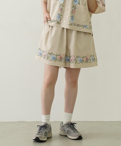 MILKFED.(ミルクフェド)の「CROSS STITCH STYLE SHORTS(その他パンツ・レディース・ライトグリーン/ネイビー/オフホワイト・ONE SIZE)」の13枚目の写真